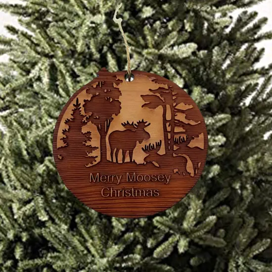 Merry Moosey Christmas - Cedar Ornament {2}