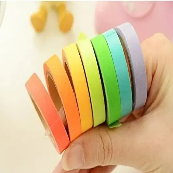 10 Pcs Writable Rolls Paper Washi Masking Tape Rainbow Sticky Adhesive {4}