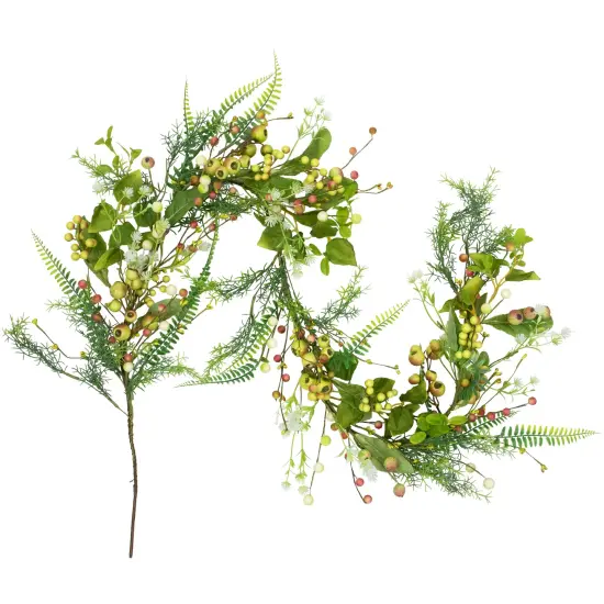 Northlight Berry and Crabapple Fern Foliage Spring Garland - 5' Green {6}