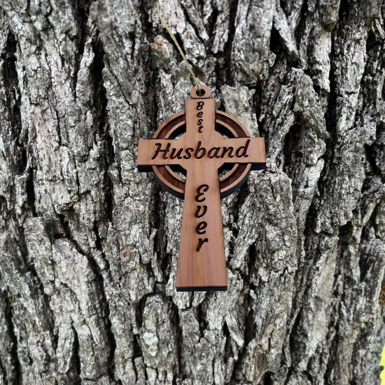 Best Husband Ever Celtic Cross - Cedar Ornament {2}