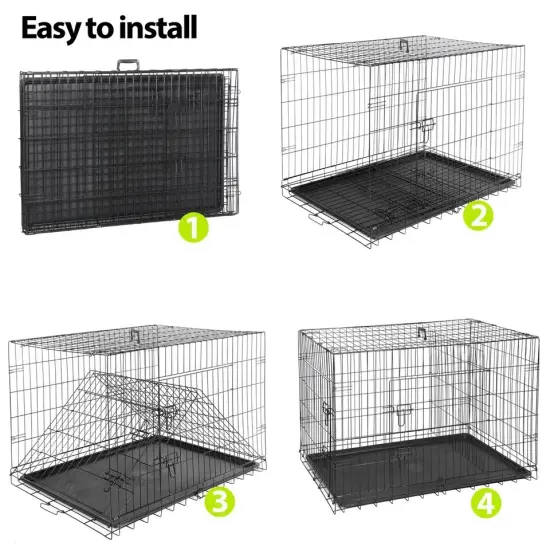 42" Dog Crate Kennel Folding Metal Pet Cage Double Doors With Tray Pan Indoor {3}