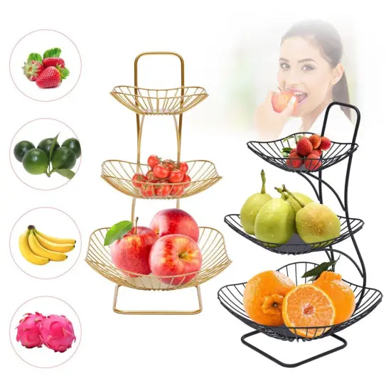 Gold-3 Tier Countertop Fruit Basket for Kitchen Vegetable Fruits Basket Bowl Stand {4}