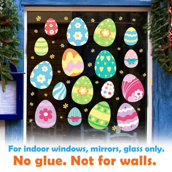 Ivenf Easter Decorations Window Clings Decals Decor, Extra Large Easter Eggs Flowers Party Supplies Gifts, Spring Window Clings Decorations for Kids School Home Office, 4 Sheets 46 pcs {3}