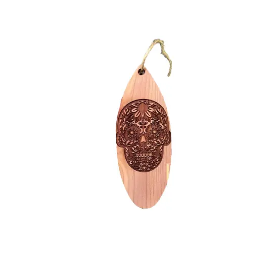 Sugar Skull Surfboard - Cedar Ornament {3}