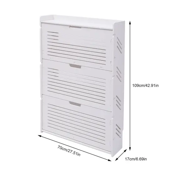 3 Storage Drawers Ultra-Thin Shoe Cabinet Organizer Boots Louvered Holder White {3}