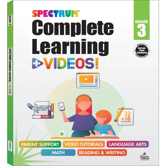 Spectrum Complete Learning + Videos 3rd Grade Workbooks, Language Arts, Reading Comprehension, Writing, and Math Book for Kids Ages 8-9 With Video Tutorials {1}