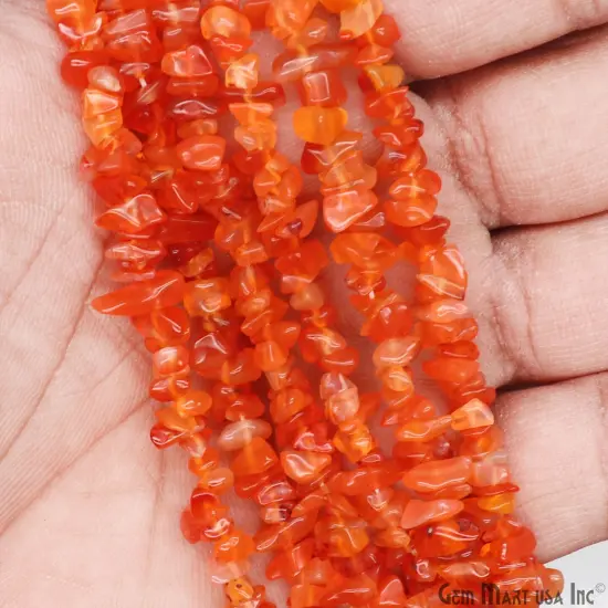 Carnelian Chip Beads, 34 Inch, Natural Chip Strands, Drilled Strung Nugget Beads, 3-7mm, Polished, GemMartUSA (CHCN-70001) {3}