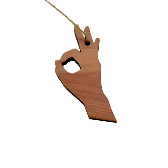 Ok Sign Language Hand - Cedar Ornament {1}
