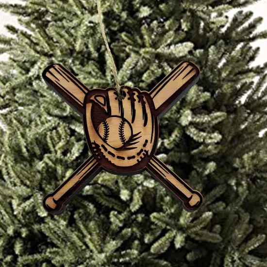 Baseball Bat and Glove - Cedar Ornament {2}