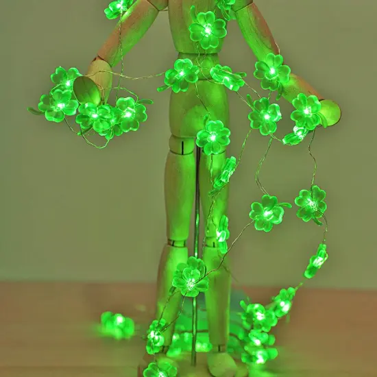 St Patricks Day Decorations Shamrocks String Lights Battery Operated with Remote 10 ft 40 LEDs Lucky Clover Green Lights for Bedroom Party Feast of Saint St. Patrick's Day Decoration {3}