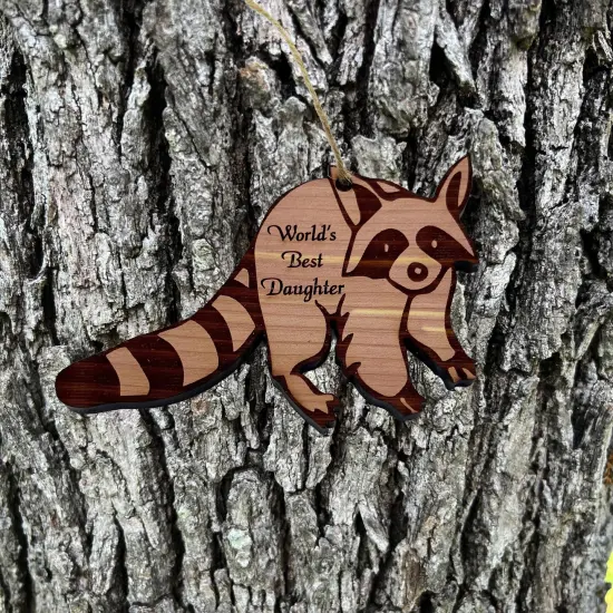 Raccoon Worlds Best Daughter - Cedar Ornament {2}