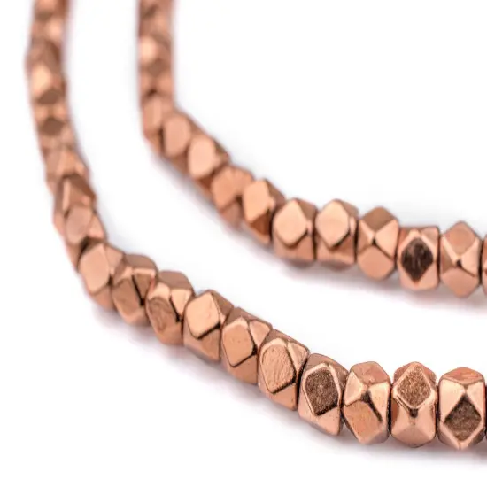 The Bead Chest Cornerless Cube Beads - Full Strand of Faceted Ethnic Metal Spacers (4mm, Copper) {1}