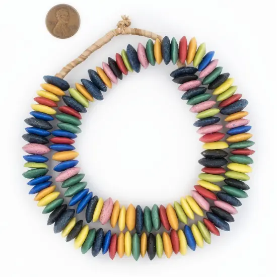 The Bead Chest Ashanti Fair Trade Glass Saucer Beads - African Tribal Ethnic Disk Rondelle Spacers (Rainbow Medley) {2}