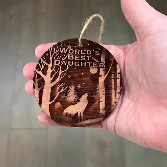 Winter Wolf Worlds Best Daughter - cedar ornament {4}