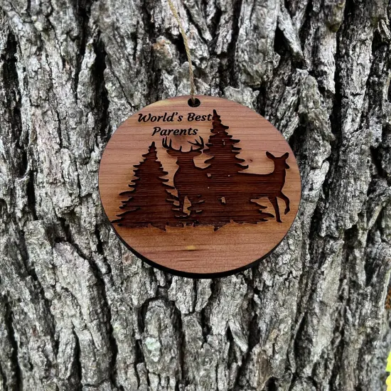 Worlds Best Parents Buck and Doe - Cedar Ornament {2}