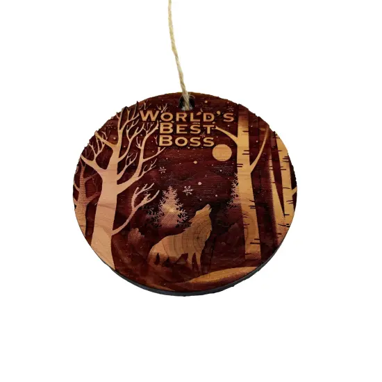 Winter Wolf Worlds Best Boss - cedar ornament {1}