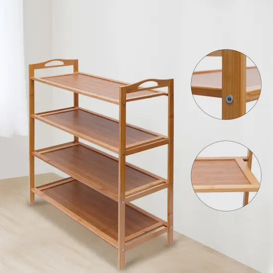 New Durable Bamboo Shelf Tier 4 Wood Home Furniture Entryway Storage Rack Shoe {3}