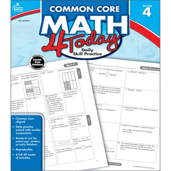 Carson Dellosa Common Core Math 4 Today 4th Grade Workbook, Multiplication, Division, Word Problems, Number Patterns, Counting Money, and More Mathematics Classroom or Homeschool Curriculum {1}