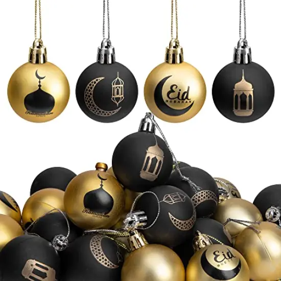 24 Pieces Ramadan Ornament Ball, 1.57" Black Gold Eid Mubarak Hanging Balls, Ramadan Mubarak Ornaments for Islamic Muslim Tree Party Decor {2}
