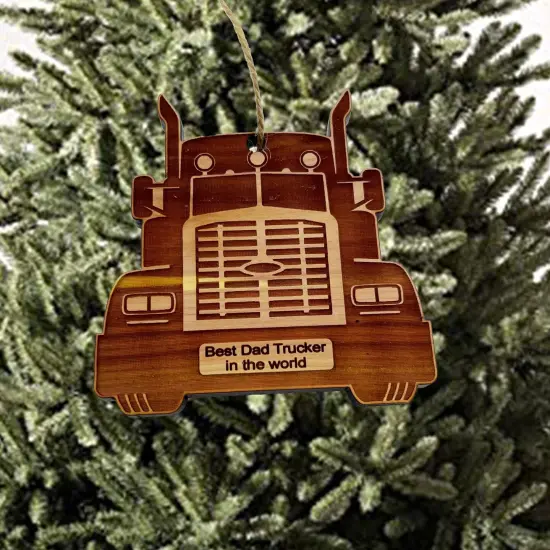 Diesel Best Dad Trucker in the world - Cedar Ornament {3}