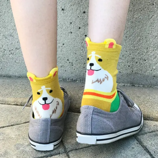 Wrapables Novelty Animal Print Crew Socks (Set of 5), Cute Doggy {3}