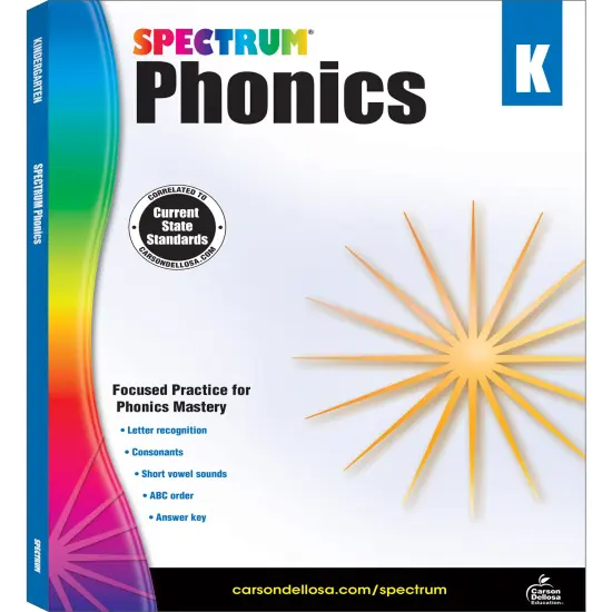 Spectrum Kindergarten Phonics Workbook, Activity Book Ages 4-6 Covering Alphabet Letter Recognition, Vowels, Sight Words, and More, Language Arts Classroom or Homeschool Curriculum {1}