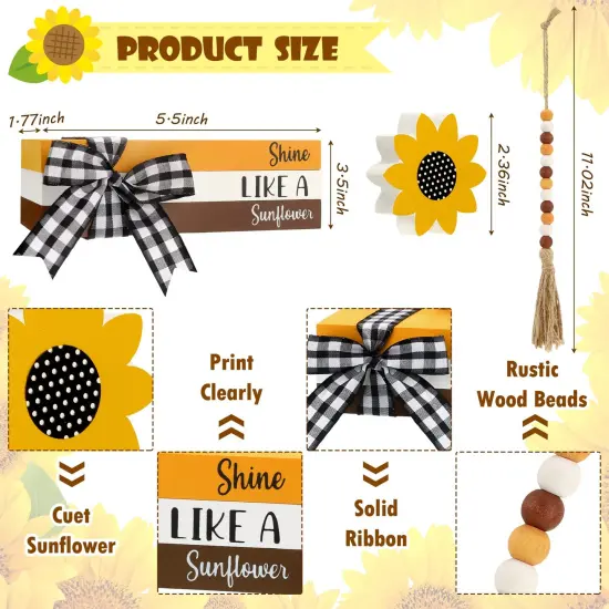 Decorative Fake Book Decor Rustic Wooden Fake Old Books Home Mantle Decor for Spring Summer Fall Table Shelf Mantle Decorations(Sunflower) {5}