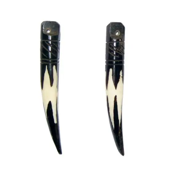 The Bead Chest Zig Zag Batik Bone Tooth Pendant (Set of 2) {1}