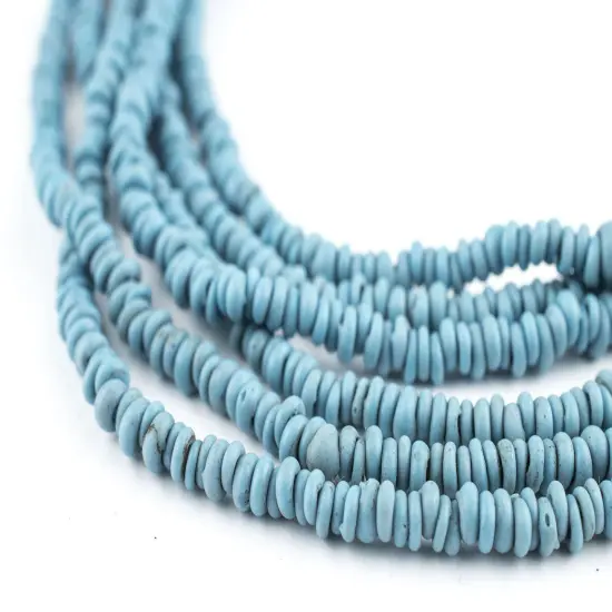 The Bead Chest Sky Blue 4mm Glass Heishi Beads - 23" Strand of Indonesian Java Spacer Beads for Crafts & Jewelry Making {1}