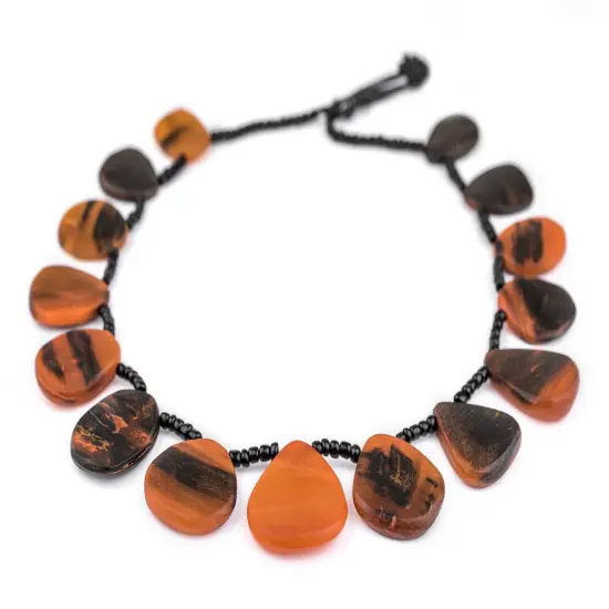 The Bead Chest Saffron Color Moroccan Horn Medallion Beads 35mm Morocco African Orange Flat Large Hole 24 Inch Strand Handmade {3}