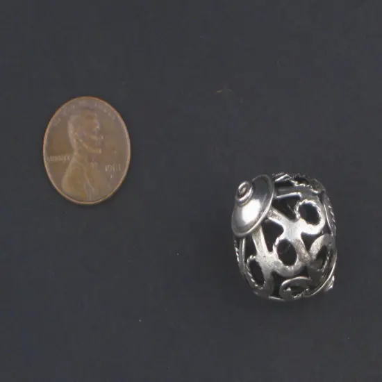 The Bead Chest Moroccan Silver Filigree Bead 27x22mm Morocco African Unusual White Metal Large Hole Handmade {2}