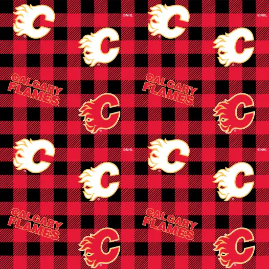 Sykel Enterprises NHL Team Cotton Flannel Fabric-Calgary Flames Buffalo Plaid Flannel Fabric {1}