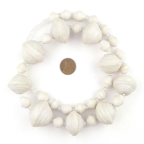 The Bead Chest Recycled Paper Bead Necklace from Uganda - Fair Trade African Woman's Jewelry - Necklace with Clasp (White) {2}
