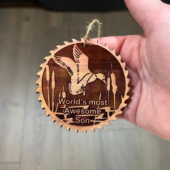 Sawblade with Duck Worlds Most Awesome Son - Cedar Ornament {4}