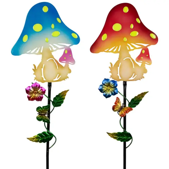 Northlight Solar Powered Mushroom Outdoor Garden Stakes - 36" - Set of 2 Multi {6}