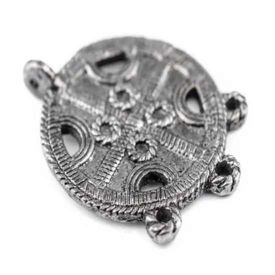 The Bead Chest Silver Circular Cross Tribal Baule Connector Pendant (39x50mm): African Tribal Metal Pendant for DIY Jewelry and Necklace {3}