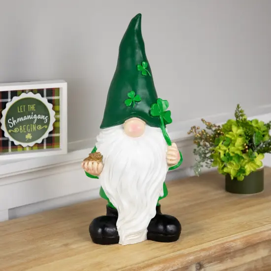 Northlight St. Patrick's Day Shamrock Gnome Outdoor Garden Statue - 16.25" Green {3}