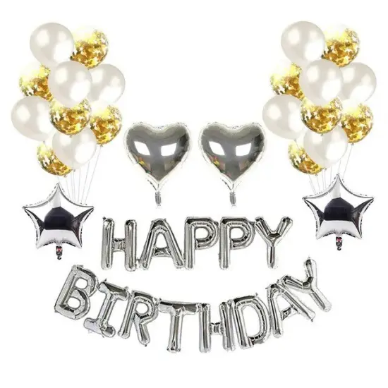 Hot Happy Birthday Decoration Multiple Color Banner Balloons Set Party Supplies Gold+silver {1}