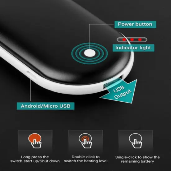 Rechargeable Hand Warmers Hot Hands 5200mAh Heated Electric Heater Power Bank Black {2}