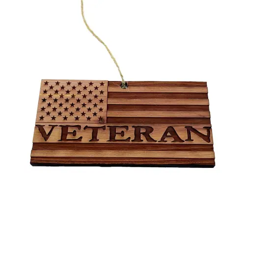 Veteran American Flag - Cedar Ornament {4}