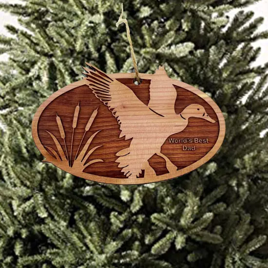Flying Duck Worlds Best Dad - Cedar Ornament {3}