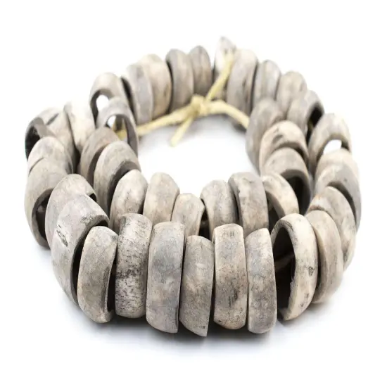 The Bead Chest Rustic Grey Bone Beads - Full Strand of Fair Trade African Beads (Ring, Rustic Grey) {3}