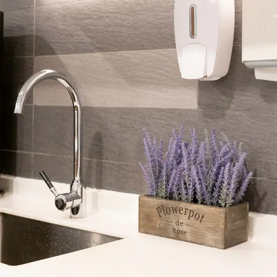 Purple Artificial Lavender Flowers with Decorative Tray Wooden Box 9 Inches - Lifelike Faux Lavender Plants for Home and Office Decor, Fake Lavender Rustic Farmhouse Style {6}