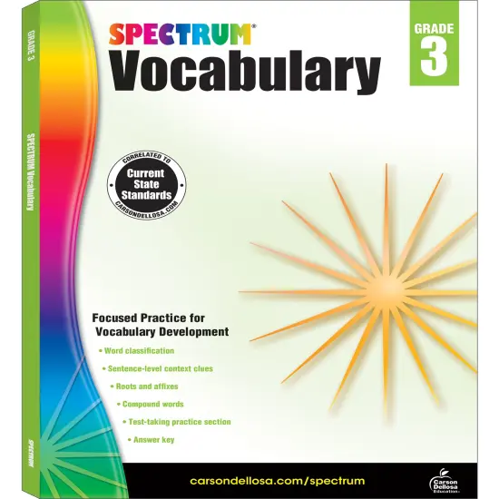 Spectrum Grade 3 Vocabulary Workbook, Language Arts Book Covering Compound Words, Context Clues, Roots and Affixes, Reading Comprehension, and More, ELA Classroom or Homeschool Curriculum {1}
