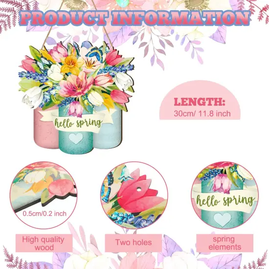 Spring Welcome Sign Wood Front Door Decor Hanging Outdoor Wooden Decorations for Farmhouse Porch Decoration (Flower Style) {6}