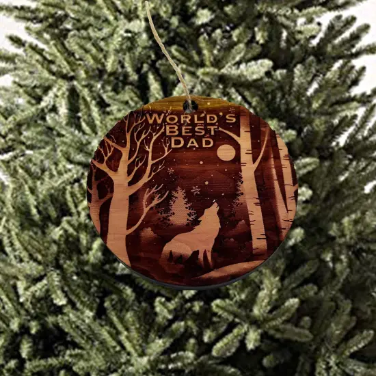 Winter Wolf Worlds Best Dad - cedar ornament {3}