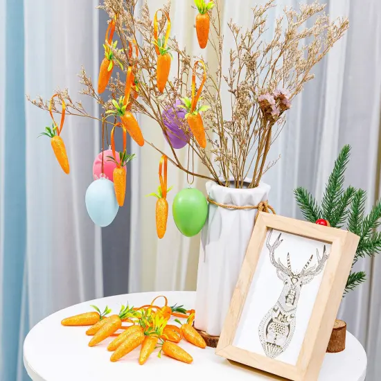Easter Carrot Hanging Ornaments - 12Pcs Premium Foam Glitter Artificial Carrots for Easter Decoration {5}