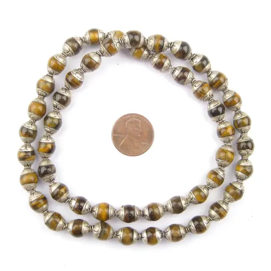The Bead Chest Capped Tiger Eye with Silver Gemstone Beads, Full Strand of Round Nepalese Stone Beads, Great for DIY Jewelry Necklace & Bracelet Making {2}