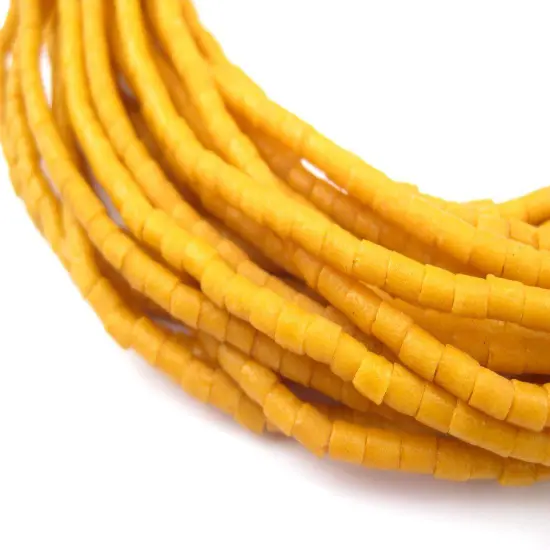 The Bead Chest Ghana Sandcast Beads - Full Strand of African Powder Glass Beads (3mm, Amber Orange) - Single 26" Strand {1}