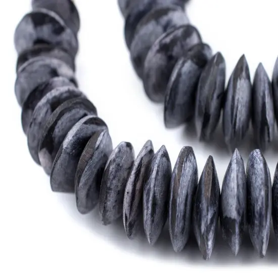The Bead Chest Dark Grey Bone Saucer Beads 21mm Kenya African Large Hole 22 Inch Strand Handmade {1}
